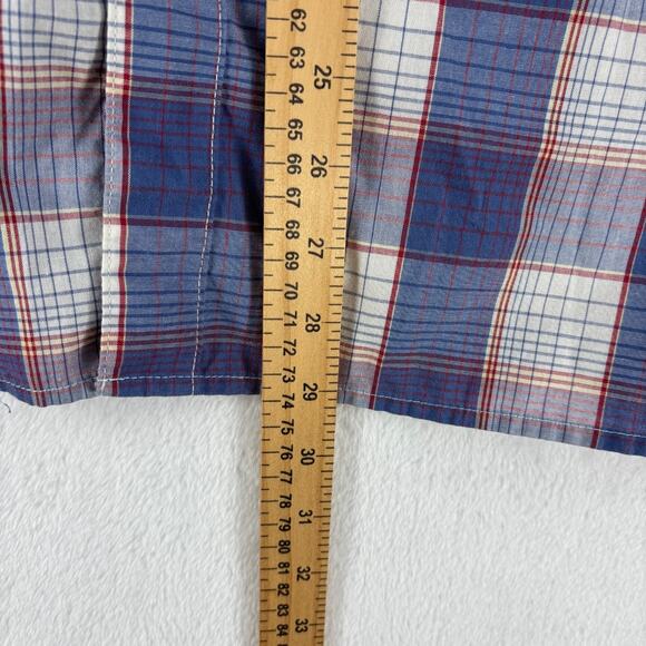 Levis Short Sleeve Pearl Snap Shirt XL Blue Plaid Western Cowboy - Picture 8 of 10